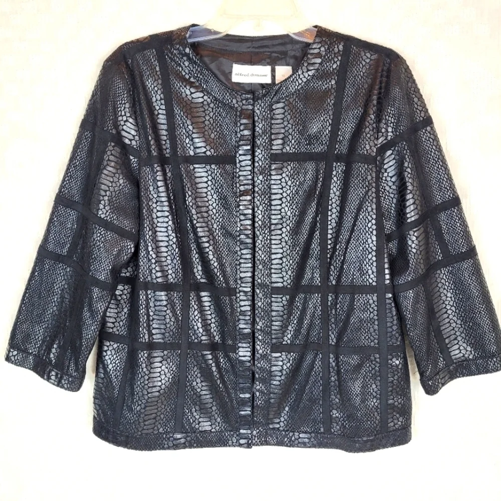 Alfred Dunner black faux snakeskin lightweight jacket edgy moto goth witchy 12